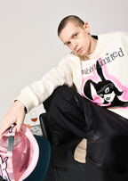 YADcrew Rabbit Patch Leather Embroidered Sweatshirt