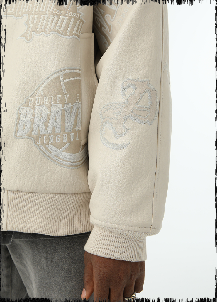 JHYQ Embroidered  PU Leather Baseball Jacket
