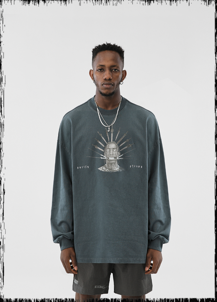 JHYQ Portrait Print Long Sleeved Tee