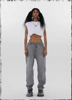 JHYQ Washed Logo Embroidery Denim Jeans