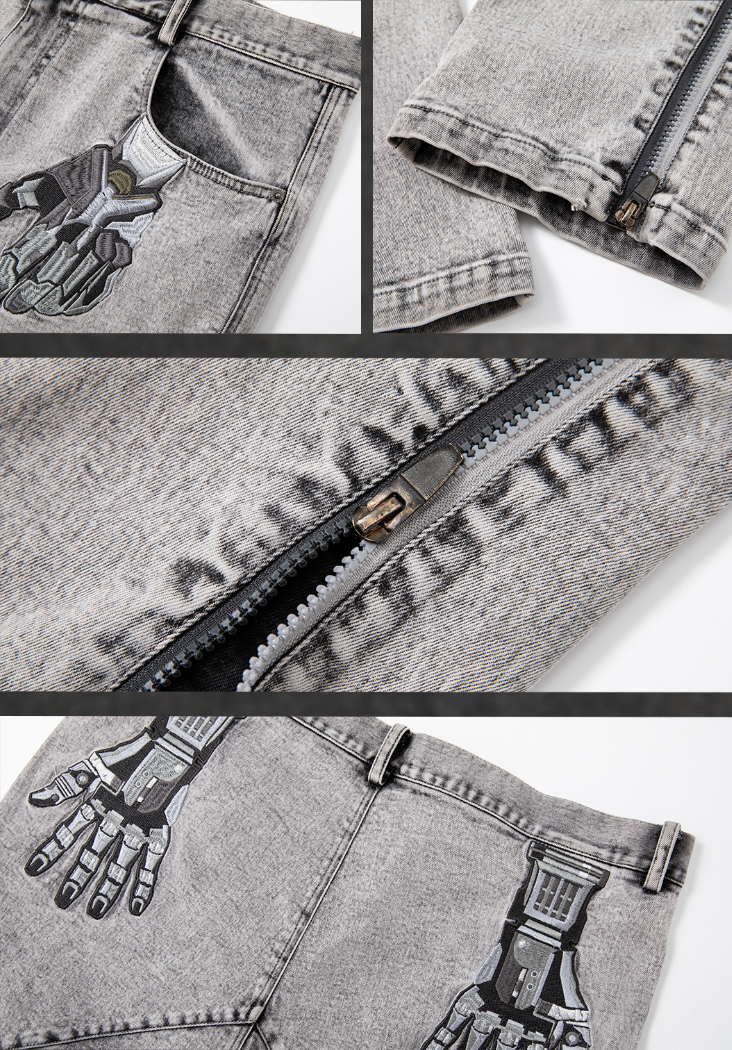 JHYQ Slim Zipper Openings Printed Denim Jeans