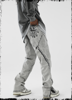 JHYQ Slim Zipper Openings Printed Denim Jeans