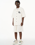 Harsh and Cruel Gothic Word Embroidered Cuban Shirt