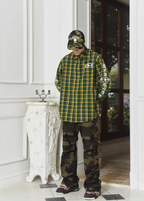 YADcrew Gothic Oval Puzzle Bubble Plaid Shirt