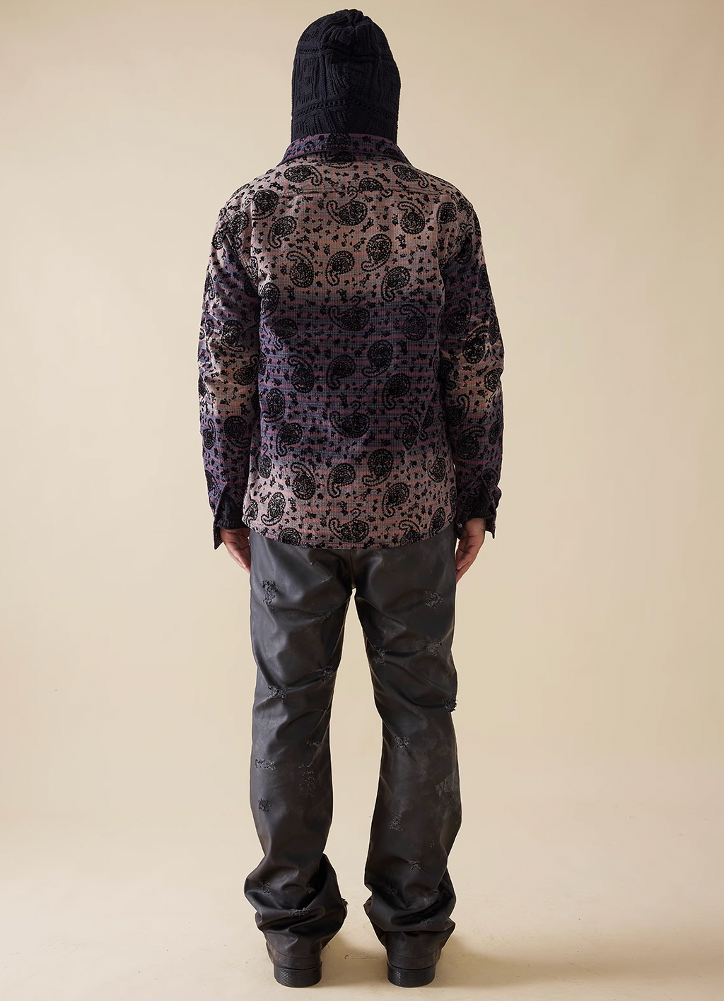 EVILKNIGHT(EK) Paisley Washed & Aged Gradient Plaid Long Sleeve Shirt