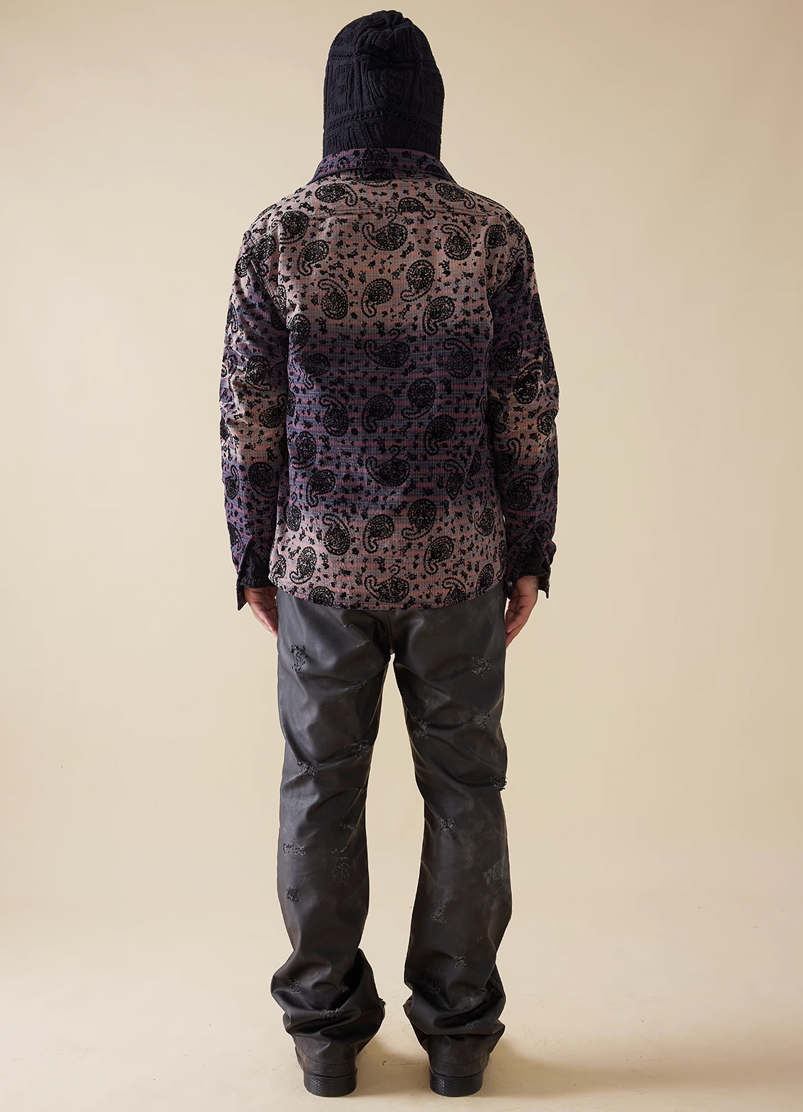 EVILKNIGHT(EK) Paisley Washed & Aged Gradient Plaid Long Sleeve Shirt