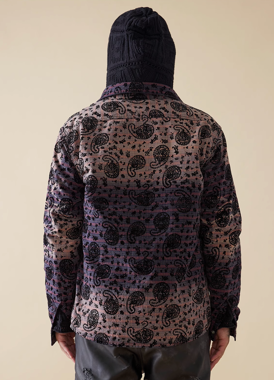EVILKNIGHT(EK) Paisley Washed & Aged Gradient Plaid Long Sleeve Shirt