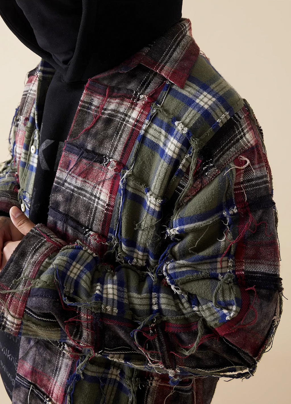 EVILKNIGHT(EK) Color Blocking Plaid Long Sleeve Shirt