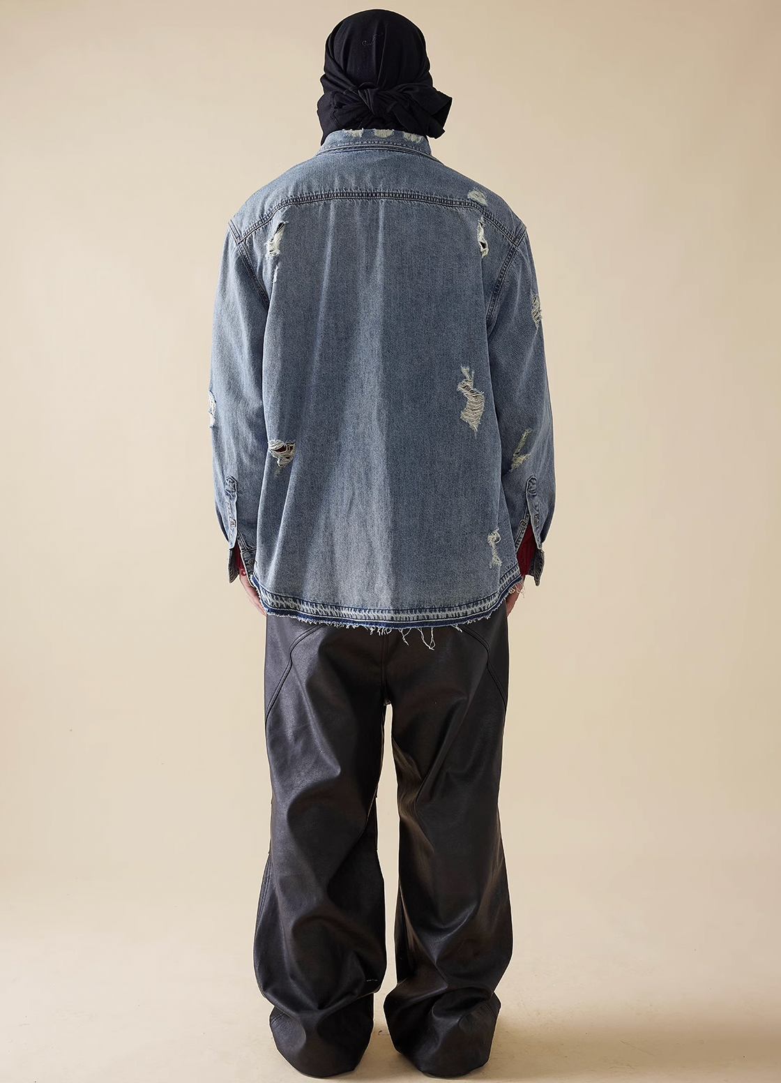 EVILKNIGHT(EK) Head Print Washed Denim Long Sleeved Shirt