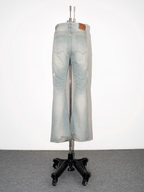 EVILKNIGHT(EK) Basic Washed Splash Ink Flared Denim Pants