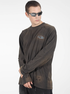 Harsh and Cruel Washed Destroyed Typography Printed Long Sleeve Tee