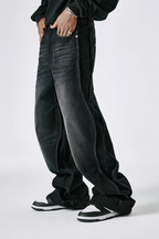 MEDM Basic Paragraph Wide Leg Denim Pants