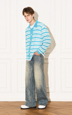 EMPTY REFERENCE Knit Striped Embroidered Long Sleeve Shirt