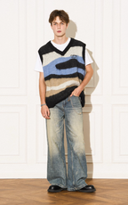 EMPTY REFERENCE Mohair Ripple Wool V-Neck Knit Vest
