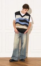 EMPTY REFERENCE Mohair Ripple Wool V-Neck Knit Vest