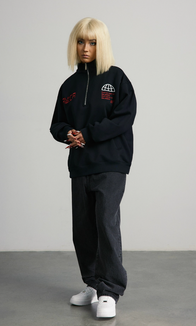 ANTIDOTE Half Zipper Embroidered Sweatshirt