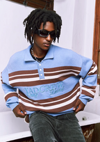 YADcrew Striped Polo Neck Knit Sweater
