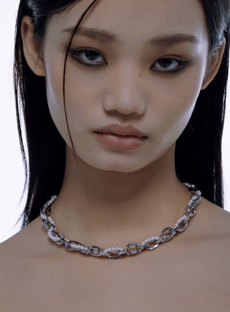 NboStore Cyberpunk Twisted Splicing Pearl Necklace