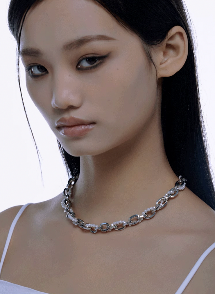 NboStore Cyberpunk Twisted Splicing Pearl Necklace