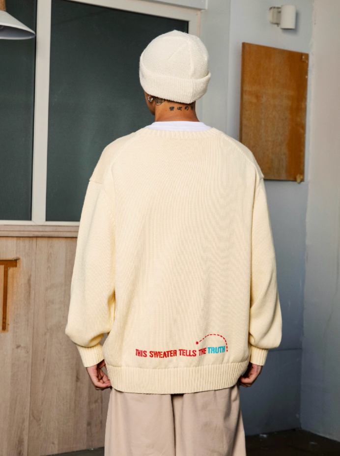 S45 Dotted Line Slogan Knit Sweater