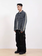 F3F Select Three Bar Striped Washed Denim Jacket
