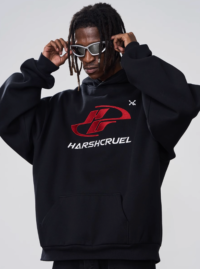 Harsh and Cruel Dynamic Embroidered Logo Loose Hoodie