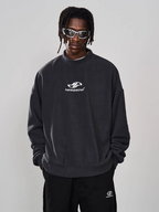 Harsh and Cruel Embroidered Logo Fleece Round Neck Sweater