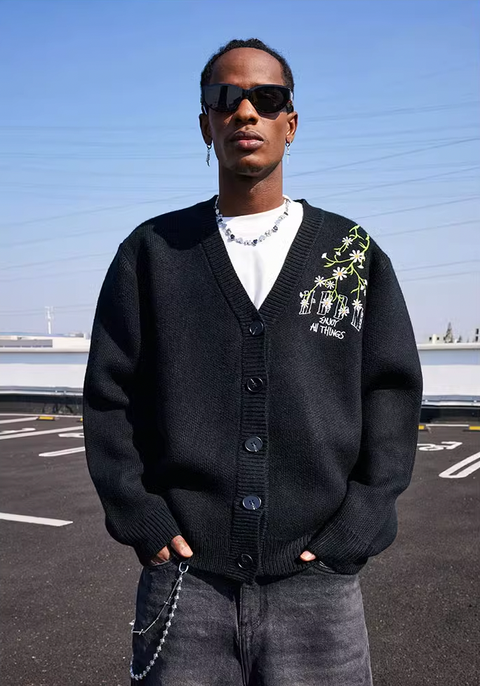 MEDM Flower Logo Embroidered Knit Cardigan
