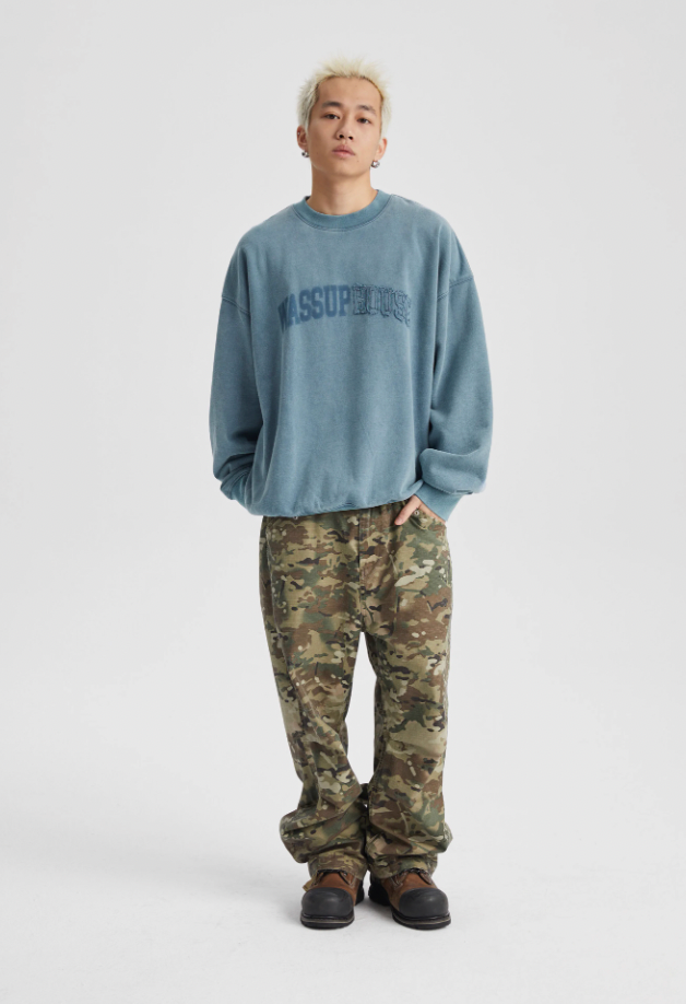 Wassup House Heavy Washing Destruction Patch Embroidery Sweatshirt