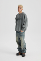 Wassup House Heavy Washing Destruction Patch Embroidery Sweatshirt