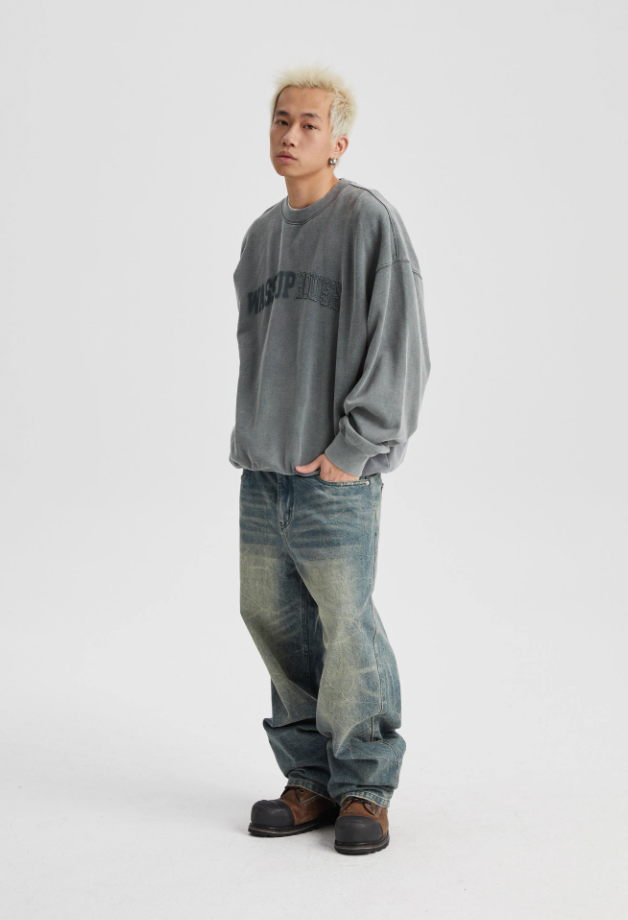 Wassup House Heavy Washing Destruction Patch Embroidery Sweatshirt