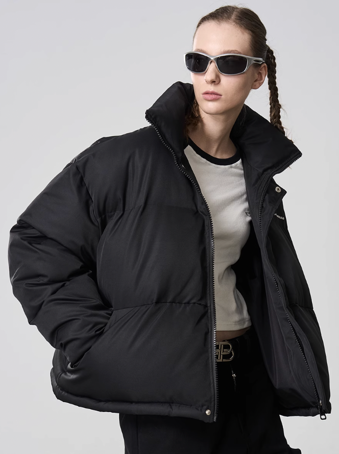 Harsh and Cruel Embroidered Logo Stand Up Collar Down Jacket