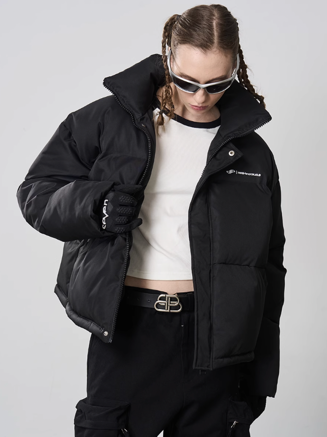 Harsh and Cruel Embroidered Logo Stand Up Collar Down Jacket