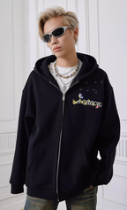Achock Floral Embroidery Zipper Hoodie