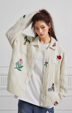 Achock Flower & Bee Embroidery Knit Cardigan