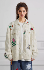 Achock Flower & Bee Embroidery Knit Cardigan