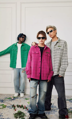 Achock Color Blocking Logo Embroidery Plaid Long Sleeve Shirt