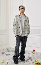 Achock Color Blocking Logo Embroidery Plaid Long Sleeve Shirt