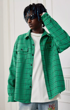 Achock Color Blocking Logo Embroidery Plaid Long Sleeve Shirt