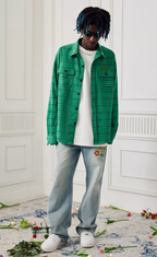 Achock Color Blocking Logo Embroidery Plaid Long Sleeve Shirt