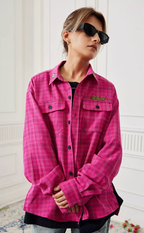 Achock Color Blocking Logo Embroidery Plaid Long Sleeve Shirt