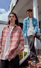 Achock Embroidery Fringe Plaid Long Sleeve Shirt