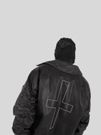 UNDERWATER Cross Embroidered Down Leather Bomber Jacket MA-1