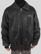 UNDERWATER Cross Embroidered Down Leather Bomber Jacket MA-1