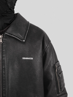 UNDERWATER Cross Embroidered Down Leather Bomber Jacket MA-1
