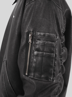 UNDERWATER Cross Embroidered Down Leather Bomber Jacket MA-1