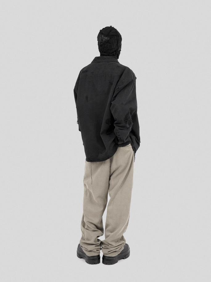 UNDERWATER Sand Washed Destroyed Needle Embroidery Shirt Jacket