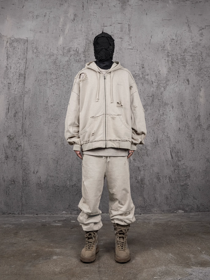 UNDERWATER Wasteland Distressed Zip Up Hoodie