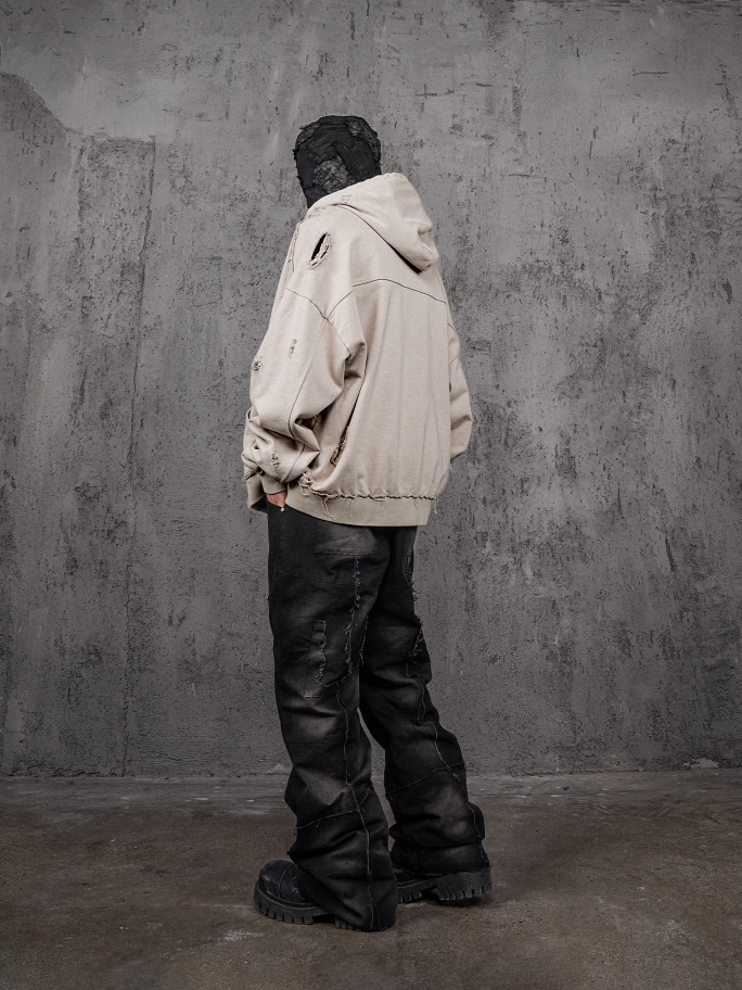 UNDERWATER Wasteland Distressed Zip Up Hoodie