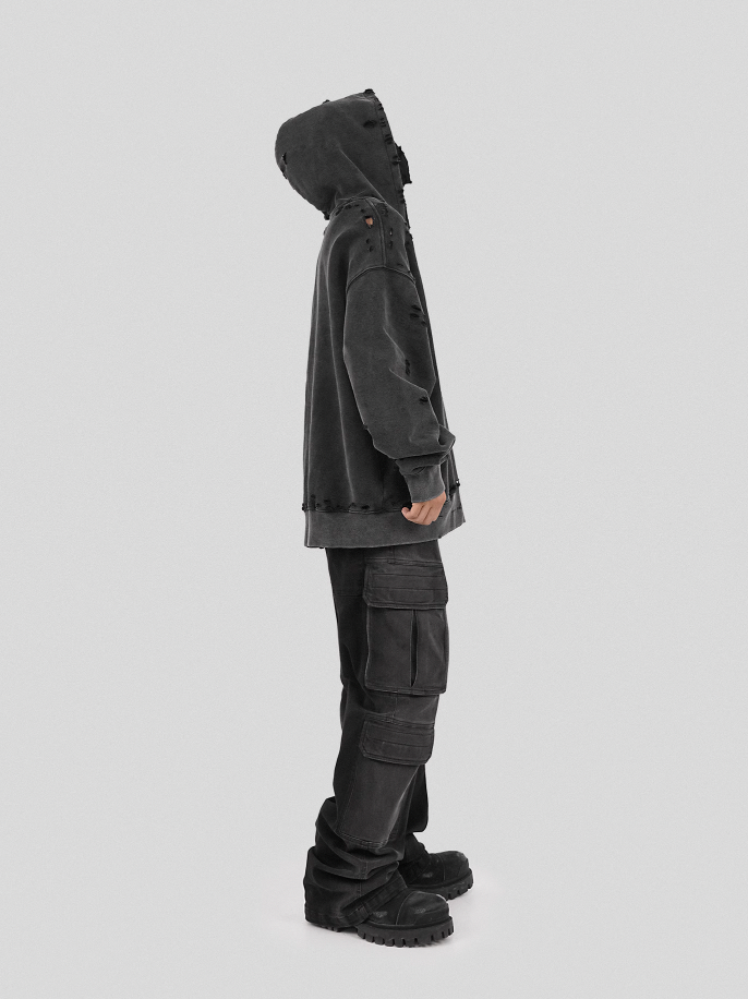 UNDERWATER Damaged Faded Logo Embroidered Hoodie